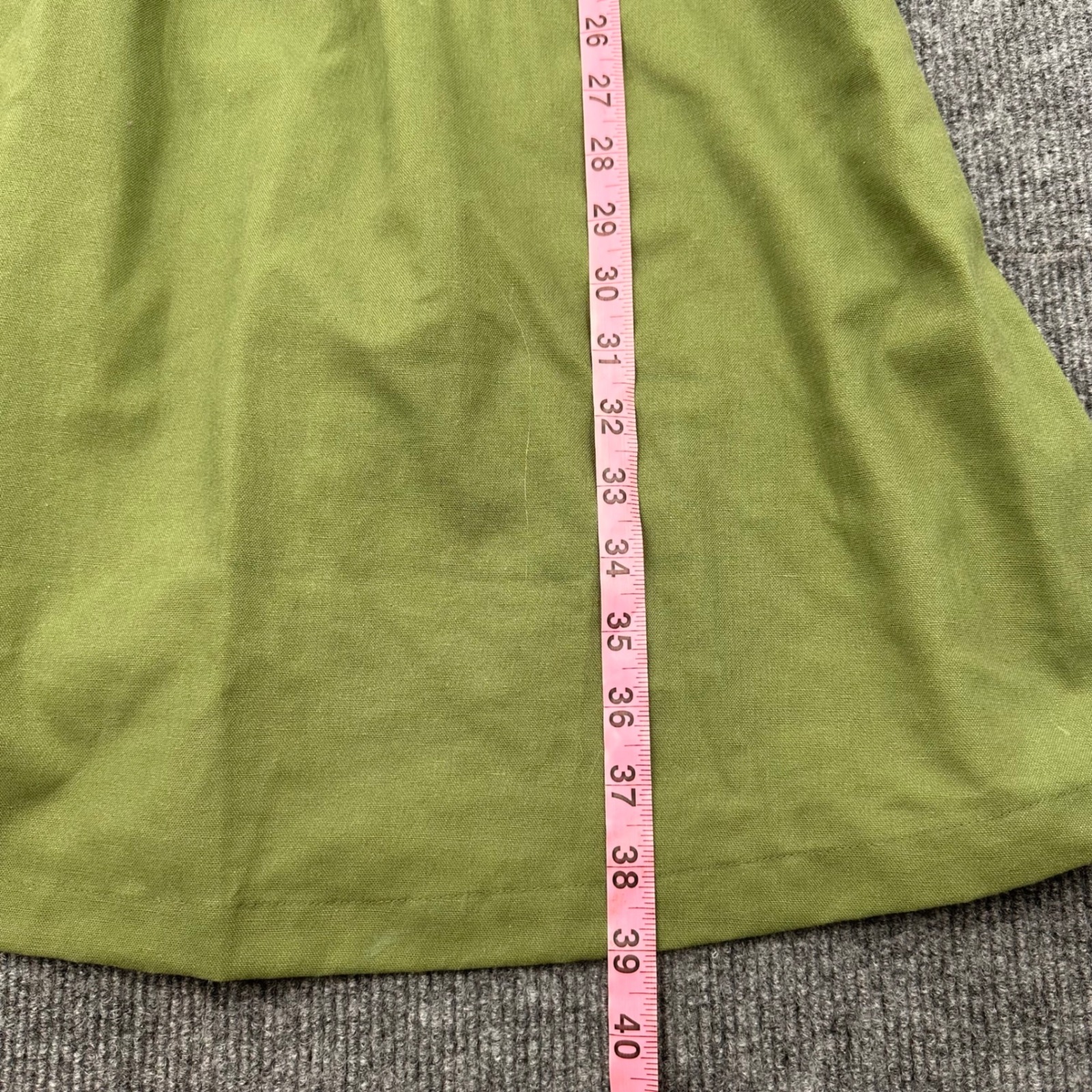 Hannah Canvas Linen Flare Dress Medium Belted Midi Olive Green Modern Casual — image 5 of 8